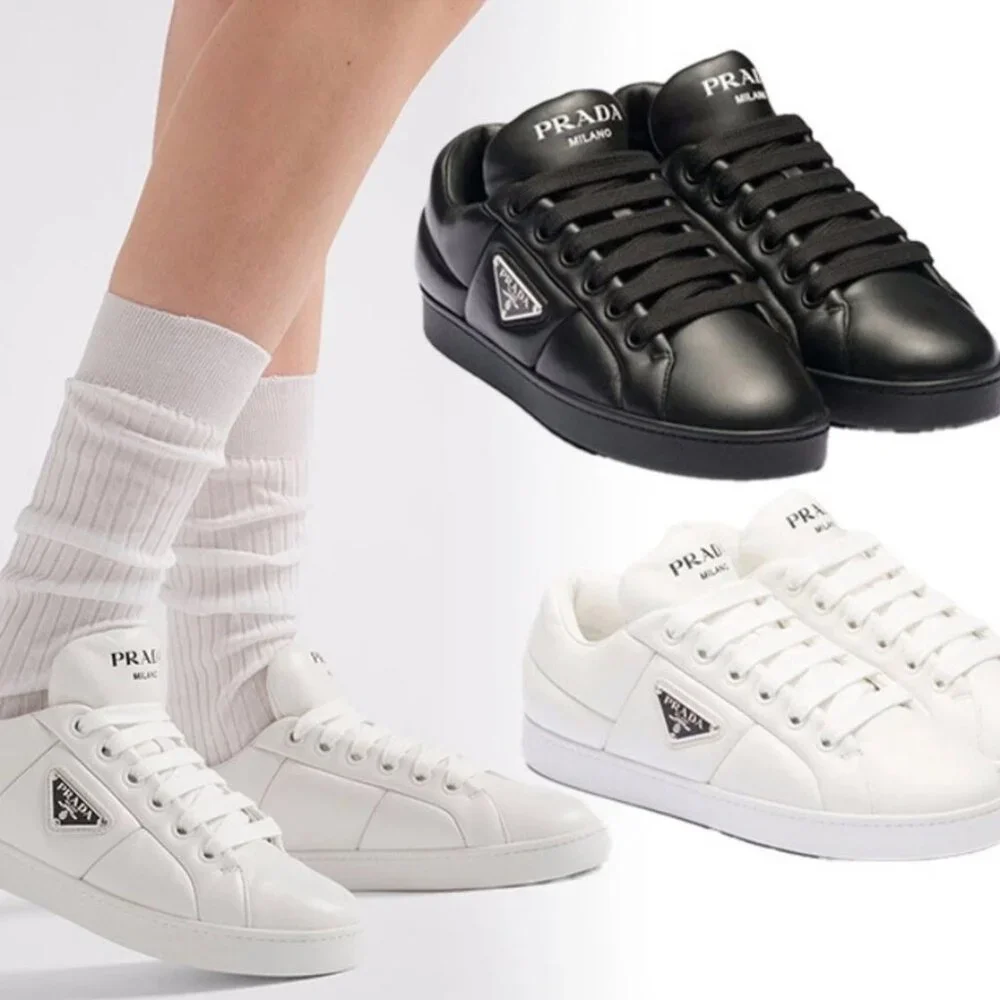 Prada Triangle Logo Padded Sneakers White Leather New - Picture 6 of 16
